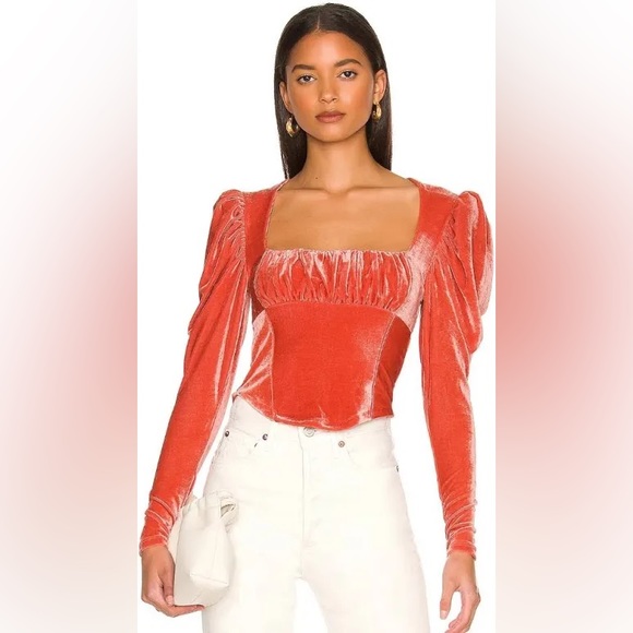 Free People Hold Me Puff Sleeve Velvet Top in Pink! - Picture 4 of 4